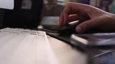 Male Hand Clicking Computer Mouse Stock Footage 334098340