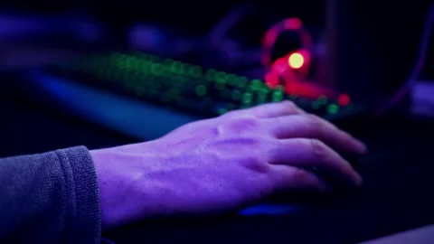 Male hand Concept: hacker, computer addiction, gamer. Stock Footage 236856548