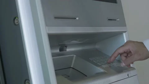 Male hand entering pin code on ATM keyboard, withdrawing money from account. HDR 스톡 동영상 165240484