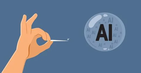 Male Hand Exploding Bubble With AI Text Vector Illustration Stock Illustration