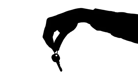 Male hand holding a key ring with a key Stock Footage 79911290