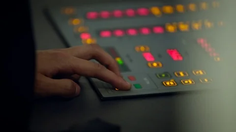 Male hand presses the button on the control pannel. Close Up Stock Footage 84702037