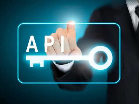 Male hand pressing API key button イラスト素材