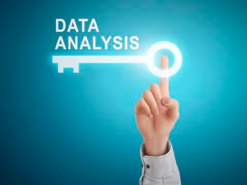 Male hand pressing data analysis key button Stockillustratie