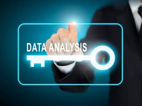 Male hand pressing data analysis key button Stock Illustration