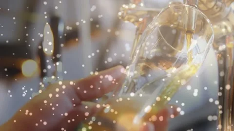 Male hand pulling tap tilting glass filling beer and controlling foam, white Stock Footage 330356023