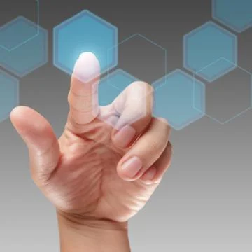 Male hand push on touch screen interface Stock Illustration