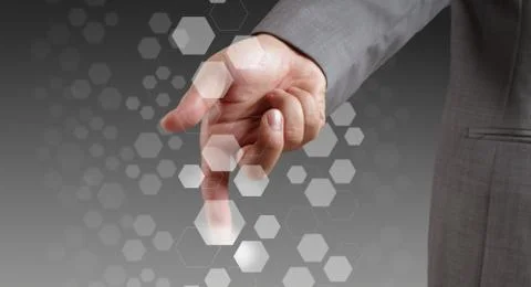 Male hand push on touch screen interface Stock Illustration