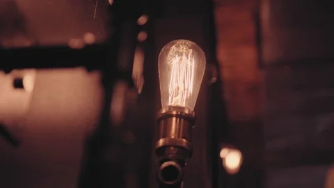 Male hand Switch electrical relay retro garland. Industrial light bulbs. Retro Stock Footage 82409982