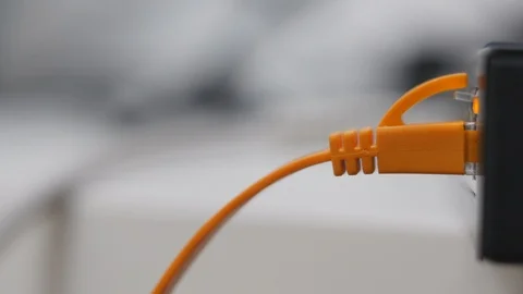 Male Hand Take Out Data Cable From The Gigabit Network Switch. Stock Footage 104923895