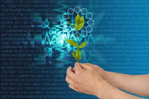 Male hand on the technological background, using the network interface. Foto stock