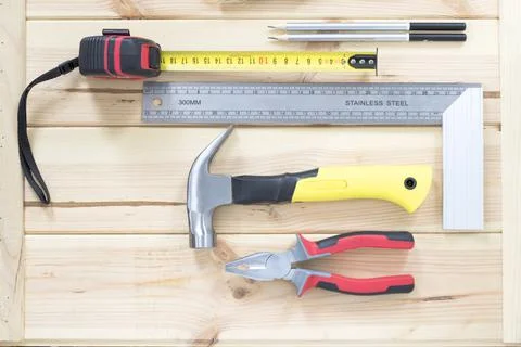 Male hand tool stapler square screwdriver Stock Photos