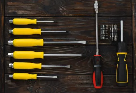 Male hand tool stapler square screwdriver Stock Photos