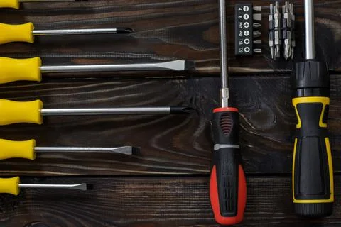 Male hand tool stapler square screwdriver Stock Photos