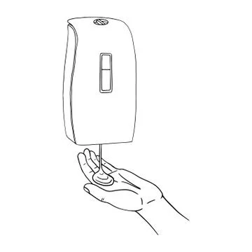 Male hand use modern automatic soap foam dispenser close up. Personal hygiene Stock Illustration