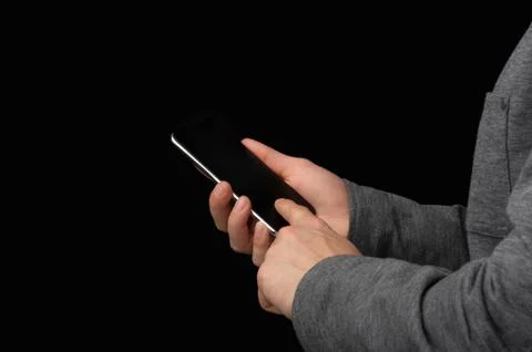 Male hand using blank touchscreen of smartphone Stock Photos