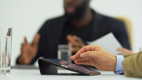 The male hand working with a tablet on the table Stock Footage 109516247