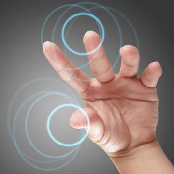 Male hand working on touch screen interface Stock Illustration