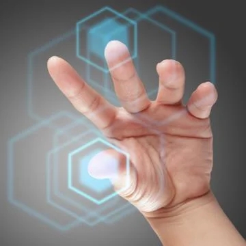 Male hand working on touch screen interface Stock-Illustration