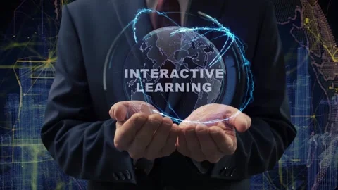 Male hands activate hologram Interactive Learning Stock Footage 145831804