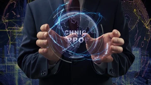 Male hands activate hologram Technical support Stock Footage 127168136