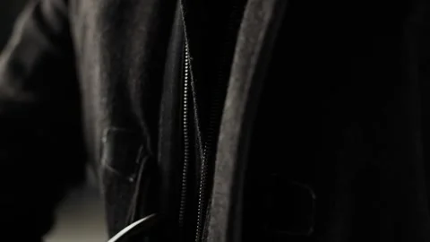 Male Hands Buttoning Dark Winter Coat Indoor Stock-Footage 346810352