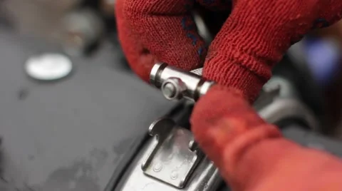 Male hands close to the hinge bolt clamp Stock Footage 64752978