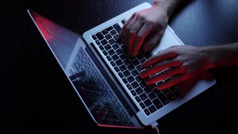 Male hands coding on laptop screen. Fingers programming on computer, development Stock Footage 125213237