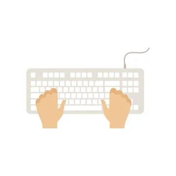 Male hands on computer keyboard, man working with computer, top view vector Stock Illustration