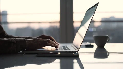 Male hands on computer keyboard, young man working in office and closing laptop Stock Footage 172528445