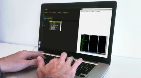 Male Hands On Computer Programming Source Code Stock Footage 68049087