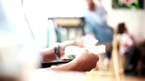 Male hands Counting American Dollar money for Payment. A man counts dollar .. Stock Footage 266472353