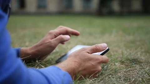 Male hands with digital tablet touching the screen Video stock 68163613