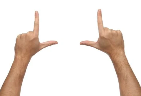 Male hands framing composition. Isolated on white. Stock Photos