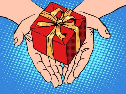Male hands heart shape gift box Stock Illustration