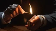 Male Hands Holding Matchbox And Burning Match, Life Passes By Fast, Slow Motion Stock Footage