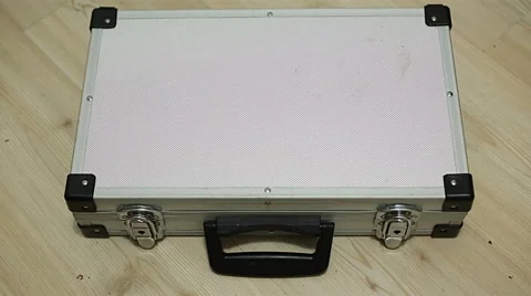 Male hands open suitcase with camera Stock Footage 55888697