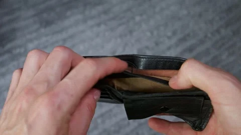 Male Hands Opening Empty Black Leather Wallet Showing No Money Stock Footage 339201810