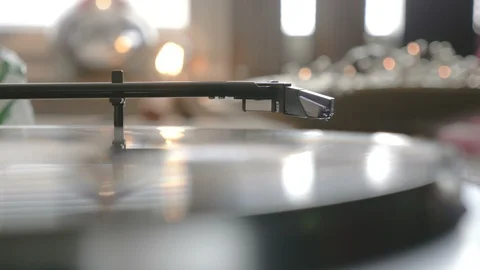Male hands putting a needle on a record. Stock Footage 88300977