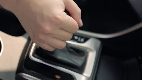Male Hands Switching Automatic Gearbox In Car. Close-up Video stock 74901561