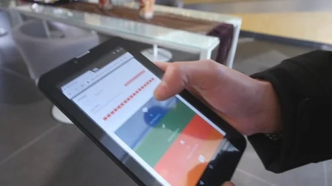 Male hands table pc connectivity problem hotel ipad working solving efficient Stock Footage 78085080