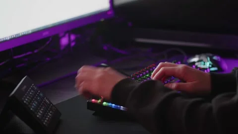 Male hands is typing on the computer keyboard, close up view. Video stock 234792879