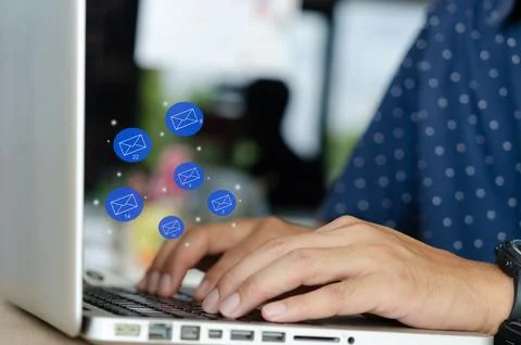 Male hands using keyboard computer Stock Photos