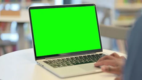 Male Hands Using Laptop with Green Chroma Key Screen, Close Up Stock Footage