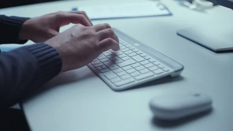 Male Hands Using Mouse and Typing Desktop Stock Footage 346810740