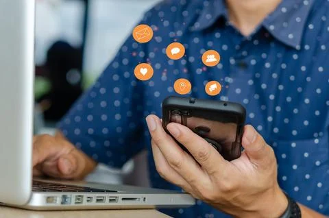 Male hands using smartphone Stock Photos