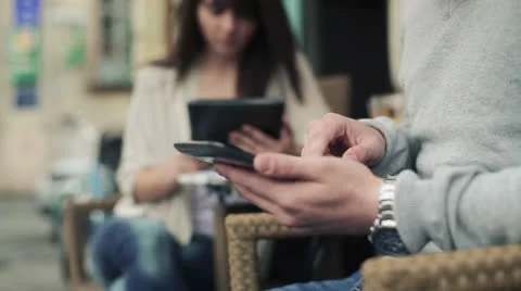 Male hands using tablet computer, steadicam shot HD Stock Footage
