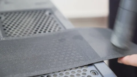 Male hands using vacuum cleaner to clean his computer Stock Footage 124225999