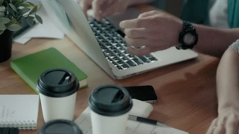 Male Hands In Watch Using Digital Display Technology On Modern Office Desk 92174894