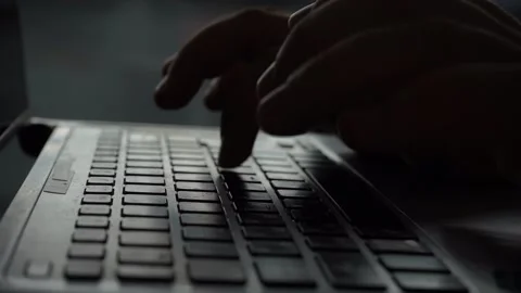 Male hands work with the touchpad of a laptop. male hands typing on laptop Stock Footage 238526201
